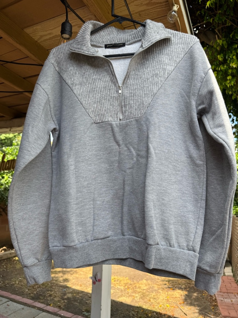 Zip-Neck Light Gray Pullover Sweater